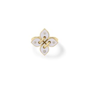 18K White Love In Verona Small Diamond And Enamel Flower Ring