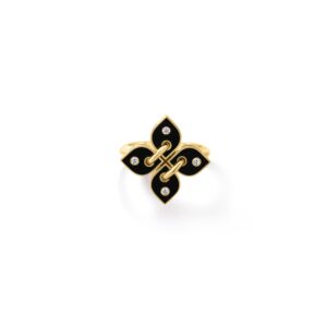 18K Black Love In Verona Small Diamond And Enamel Flower Ring