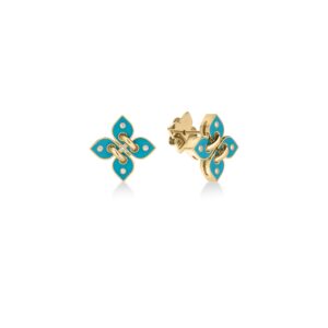 18K Turquoise Love In Verona Small Diamond And Enamel Flower Stud Earrings