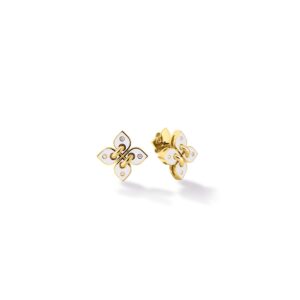 18K White Love In Verona Small Diamond And Enamel Flower Stud Earrings