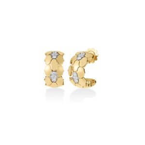 18K Yellow Gold Cobra Diamond Hoop Earrings