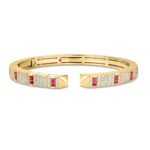 18K Yellow Gold Obelisco Pavé Diamond And Gemstone Cuff Bangle