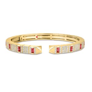 18K Yellow Gold Obelisco Pavé Diamond And Gemstone Cuff Bangle