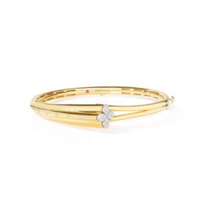 18K Yellow Gold Love In Verona Pavé Diamond Flower Multi Band Bangle