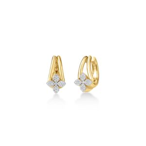 18K Yellow Gold Love In Verona Pavé Diamond Flower Multi Band Hoop Earrings