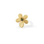 18K Yellow Gold Jasmine Diamond And Green Tourmaline Flower Ring
