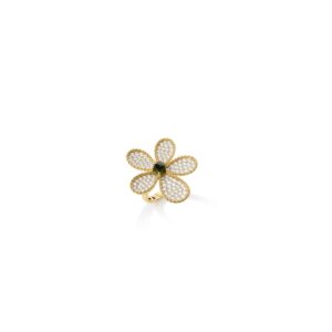 18K Yellow Gold Jasmine Pavé Diamond And Green Tourmaline Flower Ring