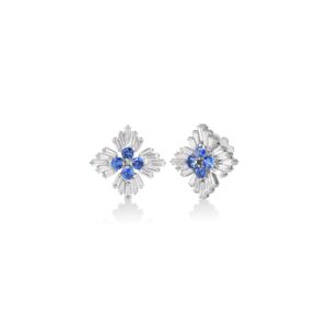 18K White Gold Diamond Princess Luce Flower Stud Earrings