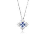 18K White Gold Diamond Princess Flower Gemstone Necklace