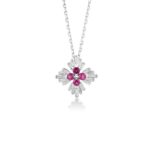 18K White Gold Diamond Princess Flower Gemstone Necklace