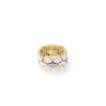 18K Yellow Gold Cobra Diamond And Enamel Wide Ring