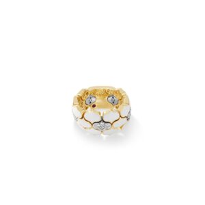 18K Yellow Gold Cobra Diamond And Enamel Wide Ring