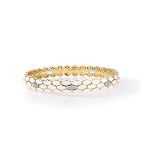 18K Yellow Gold Cobra Diamond And Enamel Cuff Bangle