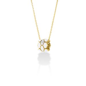 18K Yellow Gold Cobra Diamond And Enamel Large Rondel Necklace