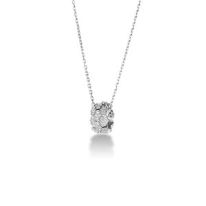 18K White Gold Cobra Medium Pavé Diamond Rondel Necklace