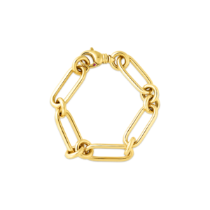 18K Yellow Gold Designer Gold Oval And Round Link Chain Bracelet