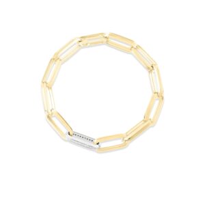 18K Default Title Designer Gold And Diamond Rectangular Paperclip Link Bracelet