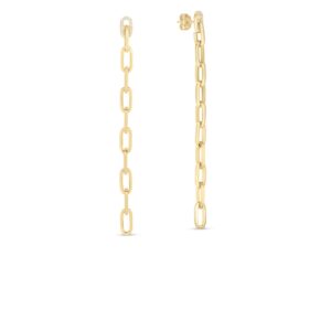 18K Yellow Gold Navarra Diamond Long Chain Link Dangle Earrings
