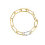 18K Yellow Gold Designer Gold Paperclip And Diamond Link Chain Bracelet
