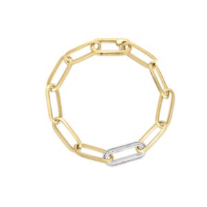 18K Yellow Gold Designer Gold Paperclip And Diamond Link Chain Bracelet