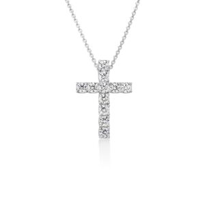 18K White Gold Classic Diamond Eternity Cross Necklace