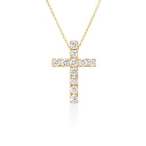 18K Yellow Gold Classic Diamond Large Eternity Cross Necklace