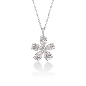 18K White Gold Tiny Treasures Pear Shape Cut Diamond Flower Necklace