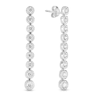 18K White Gold Florentine Diamond Dangle Earrings