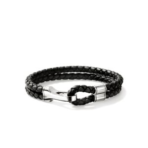 Hook Clasp Bracelet, Leather, Silver, 10MM
