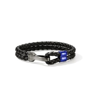 Hook Clasp Double Bracelet, Leather, Dark Silver, 10MM