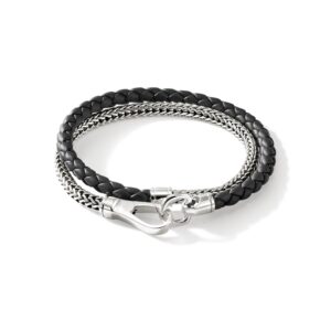 Double Wrap, Silver, Leather, 4.5MM