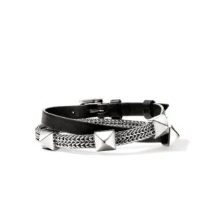 Icon Stud Wrap Bracelet, Sterling Silver, Leather, 6MM