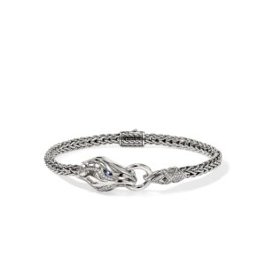 Naga Bracelet, Sterling Silver, Diamonds, Blue Sapphires, 4.4MM