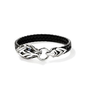 Naga Bracelet, Leather, Sterling Silver, Blue Sapphire, 10MM