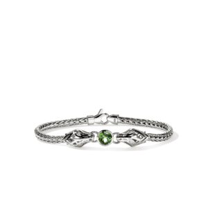 Naga Bracelet, Sterling Silver, Green Tourmaline, Diamond 3.5MM
