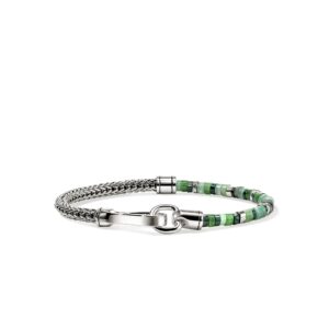 Heishi Chain Bracelet, Sterling Silver, Hardstones, Emeralds, 4MM