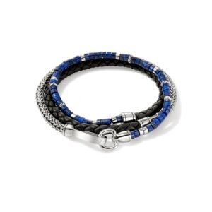 Heishi Chain Wrap, Sterling Silver, Leather, Hardstones