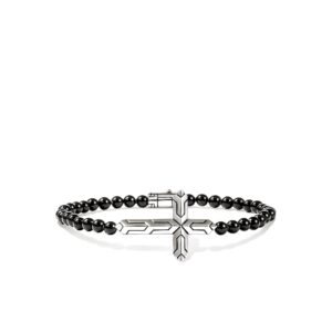 Icon 50 Cross Bracelet, Sterling Silver, Black Onyx, 4MM