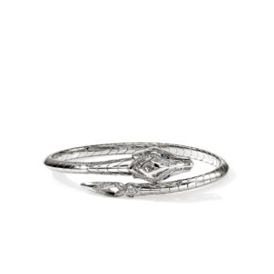 Naga Flex Cuff, Sterling Silver, Diamonds, Blue Sapphires