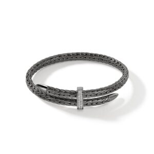 Spear Flex Cuff, Dark Silver, Diamonds, 5.5MM