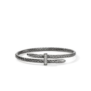 Spear Flex Cuff, Dark Silver, Diamonds, 4MM