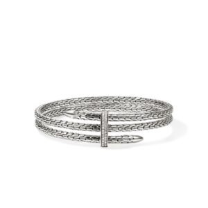 Spear Triple Flex Cuff, Sterling Silver, Diamonds, 4MM
