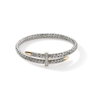 Spear Flex Cuff, Sterling Silver, Gold, Diamonds, 5.5MM