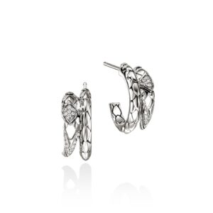 Naga Hoop Earrings, Sterling Silver, Diamonds