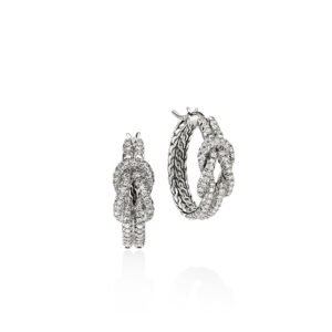 Love Knot Earrings, Sterling Silver, Diamonds, 22MM