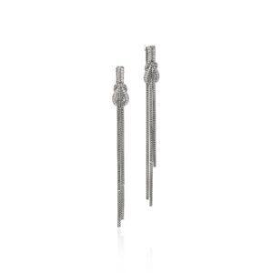 Love Knot Drop Earring, Sterling Silver, Diamonds