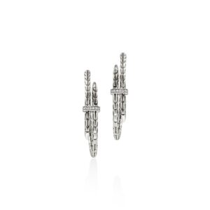 Spear Hoop Earring, Sterling Silver, Diamonds, 40MM
