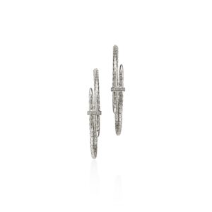 Spear Hoop Earring, Sterling Silver, Diamonds, 50MM