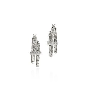 Spear Hoop Earring, Sterling Silver, Diamonds, 22.5MM