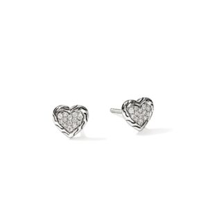 JH Essential Heart Stud Earrings, Sterling Silver, Diamonds
